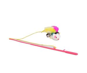 JOINPAYA Interactive Cat Teaser Wand with Bell for Exercise and Mimic Natural Behaviour, Featuring Plastic Rod, Elastic Rope, and Cony Hair Mouse for Indoor Cats Random Color
