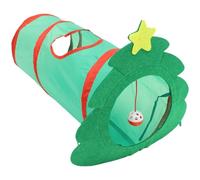 JOINPAYA Interactive Cat Tunnel for Christmas Theme in Green Colour, Polyester Material with Easy to Clean Feature, Cute Xmas Tree Shape for Indoor Cat Play