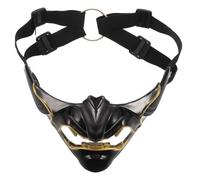 JOINPAYA Japanese Demon Half Mask Black Resin Samurai Style Lightweight Comfortable Fit Cosplay Accessory for Party and Stage Performing Mask Activities