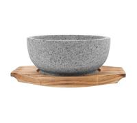 JOINPAYA Korean Style Natural Stone Bibimbap Bowl 600ml with Carbonized Wood Tray, High Temperature Resistant Multi-Function Rice Serving Bowl for Korean Cuisine and Home Use