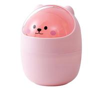JOINPAYA Mini Bear Desktop Trash Can with Lid, Creative Plastic Mini Garbage Bin for Bedroom and Office, Compact Pink Wastebasket for Tabletop Use