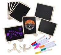 JOINPAYA Mini Chalkboard Tabletop Memo Board Set with Boxwood Frame, 10 Rectangular 10x7.5cm Small Chalkboards, Watercolor Pens for Party, Buffet, and DIY Art Crafts