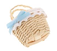 JOINPAYA Mini Handwoven Bamboo Basket with Blue Bow for Dollhouse Decoration, Miniature Woven Basket Scene Prop Suitable for Mini House Crafts and Home Ornament -