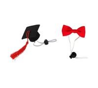 JOINPAYA Mini Pet Doctor Cap and Bow Tie Set for Small Dogs and Hamsters, Elastic Red Tassel Graduation Hat with Adjustable Bow Tie, Pet Costume Accessories for Parties and Photos, 2 Pieces