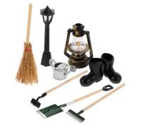 JOINPAYA Miniature Garden Tools Set: Dollhouse Miniature Garden Furniture Decorative Ornament Accessories Micro Landscape Wellington Boots Street Lamp Oil Lamp Pack of 8