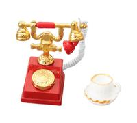 JOINPAYA Miniature Vintage Dollhouse Telephone and Coffee Cup Set Retro Style Mini Phone Decoration for Dollhouse Accessories Home Micro Landscape Tabletop Ornament Red Miniature Models