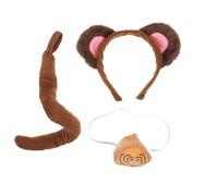 JOINPAYA Monkey Costume Accessories Set for Women - Small Pink Monkey Ears Headband with Tail and Nose - Animal Dress up Props for Halloween Carnival Birthday Party Performances