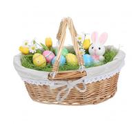 JOINPAYA Natural Willow Wicker Picnic Basket with Handle, 32x25x14cm Daisy Linen Lined Woven Basket, Large Multipurpose Wicker for Wedding Harvest Picnic Home Storage
