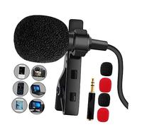 JOINPAYA Omnidirectional Clip-on Lavalier Microphone Mini Recording Mic 3.5mm Jack for Pc and Mobile Phone, Black, Includes 2 Black and 2 Red Foam Windscreens, Suitable for Interviews and Vlogging