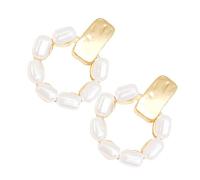 JOINPAYA Pearl Hoop Earrings Small Circle Design Artificial Pearl Ear Studs for Women Teens Elegant Dangling Earrings Jewelry