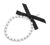 JOINPAYA Pearl Necklace Collar for Dogs and Cats with Bling Metal Charms and Ribbon Bow Pet Jewelry for Puppies and Female Pets Comfortable Fit in White