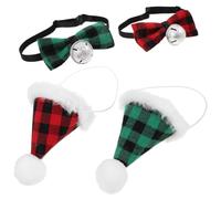 JOINPAYA Pet Hat and Plaid Bow Tie Set Easy to Wear Christmas 2 Sets Adjustable Cotton-polyester Collars with Stylish Festive Design Party Hats for Small Dogs and Cats for Holiday Spirit