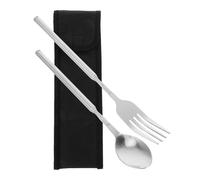 JOINPAYA Portable Tableware Stainless Steel Telescopic Fork and Spoon Set with Extendable Long Handles Lightweight Reusable with Storage Bag for Camping and Picnics