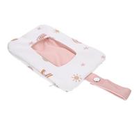 JOINPAYA Portable Wipes Dispenser Bag, Reusable Travel Wet Tissue Pouch with Cotton-Polyester Material, Hanging Storage for Nursery and On-The-go Use, Pink Rainbow Design