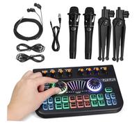 JOINPAYA Professional Podcast Equipment Bundle Audio Sound Card Soundboard Voice Changer Dj Kit Podcast Mixer Audio Mixer for Streaming Sound Card for Live Streaming Black