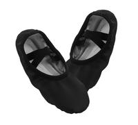 JOINPAYA PU Leather Ballet Flats for No-tie Soft Sole Dance Shoes Elastic Straps Yoga Dance Slippers for Women Stage Performance Black