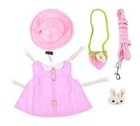 JOINPAYA Rabbit Costume Set for Small Pets with Pink Cotton Vest and Leash, Breathable Plush Hat Included, for Birthday Party Dress, Size S Suitable for Rabbits and Other Small Animals