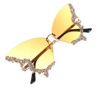 JOINPAYA Retro Frameless Butterfly Sunglasses for Women Yellow UV Protection Stylish Party Beach Glasses with Sparkly Detail