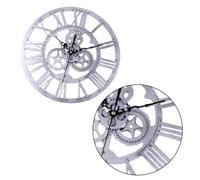 JOINPAYA Retro Silver Gear Wall Clock Vintage-style Large Hanging Decorative Wall Clock for Living Room Industrial Chic Design
