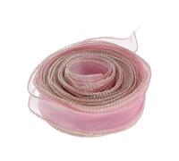 JOINPAYA Rose Gold Sheer Organza Ribbon with Gold Trim 35-45Mm Wide, 10 Yards Roll Fishtail Edge Ribbon for Wedding Decorations, Floral Bouquet Wrapping, Crafting and Party Embellishments