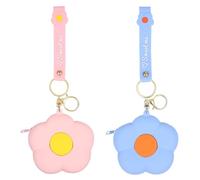 JOINPAYA Silicone Coin Purse for Women, 2pcs Mini Cartoon Flower Zipper Wallets in Sky Blue and Cherry Blossom Pink, Small Portable Change Pouches Suitable for Daily Use and Travel