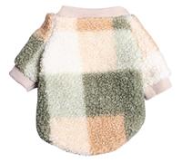 JOINPAYA Small Dog Plush Winter Clothes with Ribbed Collar and Green Plaid Design, Warm Two-Legged Pet Vest for Rabbits and Small Pets, Washable Portable Rabbit Garment for Indoor and