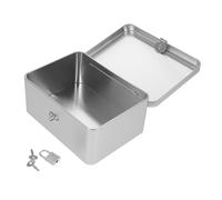 JOINPAYA Small Silver Tinplate Storage Box with Original Lock and Key, Portable Vintage Metal Organizer for Desktop, Jewelry, Keys, Crafts, Home Use