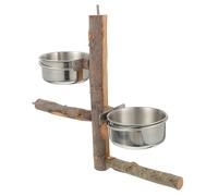 JOINPAYA Stainless Steel Parrot Perch with Apple Wood Platform and Food Bowl Large Bird Stand for Cockatoo Macaw Parakeet Bird Feeding Station and Accessory for Cage