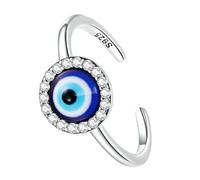 JOINPAYA Sterling Silver Evil Eye Open Band Ring with Zircon Adjustable Wrap Ring for Women Minimalist Protection Jewelry