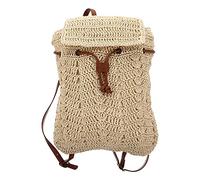 JOINPAYA Stylish Straw Woven Drawstring Backpack for Women, Beige Summer Beach Bag with Drawstring Design, Can Be Carried on Both Shoulders, for Going and Beach