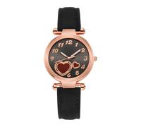 JOINPAYA Stylish Women's Quartz Watch with Heart Decoration, Ultra Thin Black Imitation Leather Strap, Versatile and Decorative for Most Occasions and Gift for Your Lover