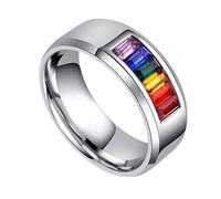 JOINPAYA Titanium Steel Rainbow Pride Ring for Couples, Size 10, Creative Love Eternal Embellishment Jewelry, Suitable for Daily Wear and LGBTQ Support