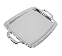JOINPAYA Vintage Metal Bread Serving Tray 39x23cm, Silver Household Tableware Tray with Handles, Oblong Decorative Platter for Kitchen, Dining, Restaurant Use