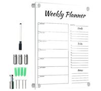 JOINPAYA Weekly Plan Acrylic Erasable Memo Board Message Display Board with 4 Push Pins and Whiteboard Marker for Office and School Organization