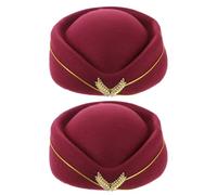 JOINPAYA Women’S Air Stewardess Uniform Hat 2Pcs, Woolen Plane Costume Caps Burgundy 56-58Cm, Flight Attendant Accessories for Cosplay Band Performance