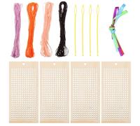 JOINPAYA Wooden Cross Stitch Bookmark Kit for, DIY Embroidery Bookmarks Set with 4 Wood Pieces, 4 Colored Threads, 4 Plastic Needles and Hanging Cords, Craft Supplies for ’S Handmade