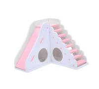 JOINPAYA Wooden Hamster Raising House with Slide and Exercise Playground Colored Pet for Hamsters Guinea Pigs and Small Animals Comfortable Hideout for Play and Rest Pink and White Design