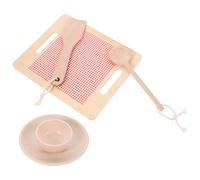 JOINPAYA Wooden Kitchen Set for, 5pcs Pretend Play Cooking Utensils Spatula, Spoon, Small Bowl, Plate, and Large Red Checkered Cutting Board - Educational Simulation Playing House for