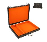 Joinpaya Wooden Mahjong Storage Box with Antique Handle, Luxury Chinese Calligraphy Embossed Board Games Organiser, Vintage Chess Card Carrying Gift Case with Compartments for Home Travel