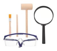 JOINPAYA1 Set Dinosaur Digging Tools for Kids, Archaeological Excavation Kit with Wooden Hammer, Brush, STEM Science Educational Toys for Gemstone Dig, Fossil Hunter Gifts for Boys Girls