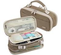 JOINPRO Pencil Case, Large Capacity Pencil Case Organizer; Double Zipper Storage Bag; Big Pencil Pouch for College School Office Teen Girl Boy Men Women Adult (Brown)