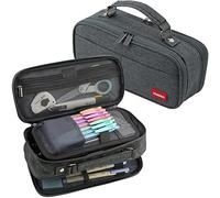 JOINPRO Pencil Case, Large Capacity Pencil Case Organizer; Double Zipper Storage Bag; Big Pencil Pouch for College School Office Teen Girl Boy Men Women Adult, Black Gray, 9.5 x 3 x 4.75 inches