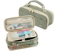 JOINPRO Pencil Case, Large Capacity Pencil Case Organizer; Double Zipper Storage Bag; Big Pencil Pouch for College School Office Teen Girl Boy Men Women Adult (Green)