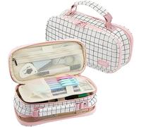 JOINPRO Pencil Case, Large Capacity Pencil Case Organizer; Double Zipper Storage Bag; Big Pencil Pouch for College School Office Teen Girl Boy Men Women Adult (Plaid White)
