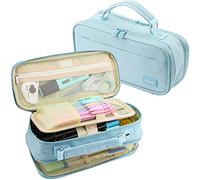 JOINPRO Pencil Case, Large Capacity Pencil Case Organizer; Double Zipper Storage Bag; Big Pencil Pouch for College School Office Teen Girl Boy Men Women Adult (Light Blue)