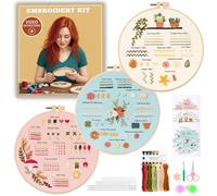 JOINRUN Embroidery Starter Kit for Beginner DIY: 3 Sets Adults Cross Stitch Kit, for Craft Lover Learn Hand Stitch, Includes Stamped Pattern,Hoop, Easy to Follow Instruction and Video