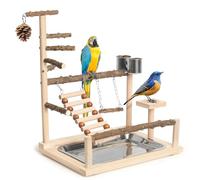JOINSI Wood Pet Parrot Playground Bird Play Stand Toys Perch with Feeder Cups for Cockatiel Parakeet Lovebirds Conure