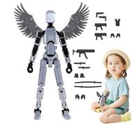Joint Movable Action Figures, 3D Printed Multi-joint Movable Mannequin Toy With Wings, Body Activity Robot with Action Weapons and Hands Acessory, Desktop Decor for Kids & Adults
