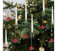 JOIONE Christmas Tree Candles with Hooks and Remote Control - Pack of 12 Flameless LED Sparkling Candles with Timer for Holiday Decoration - Red Crystal Glass Ball