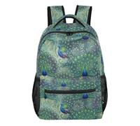 Joisal Abstract Peacock Spot Blue Kids Backpack, Organized for School | Custom Name Backpack with Water Bottle Pockets, Woven Webbing Trim, Lightweight Construction